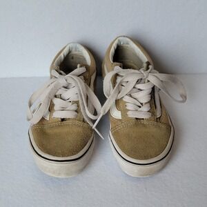 Vans Old Skool Kids Tan White Suede Canvas Sneakers Lace Up Youth Shoes Size 11